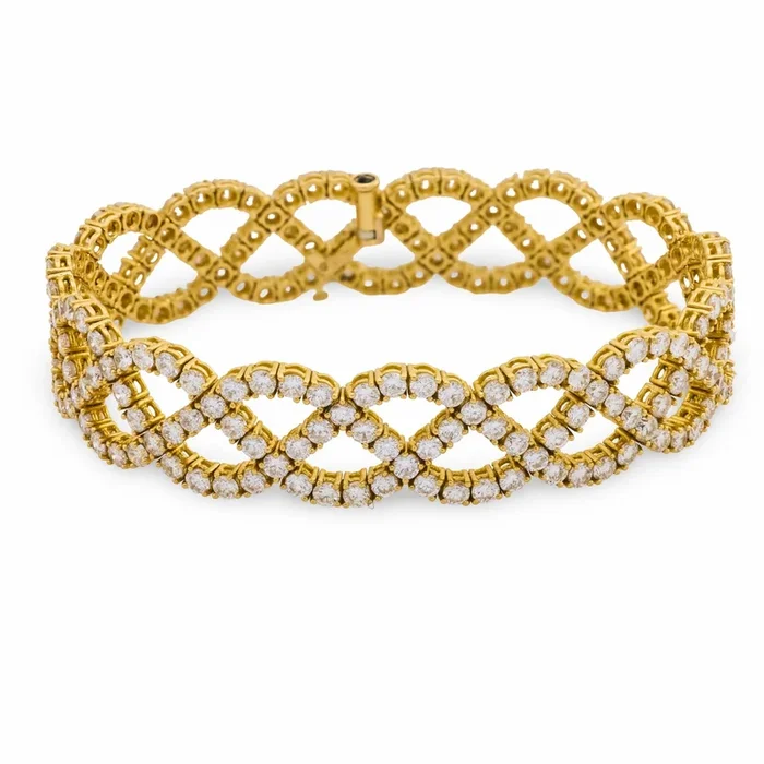 Vintage 11.60 carat diamond 18k yellow gold braided bracelet