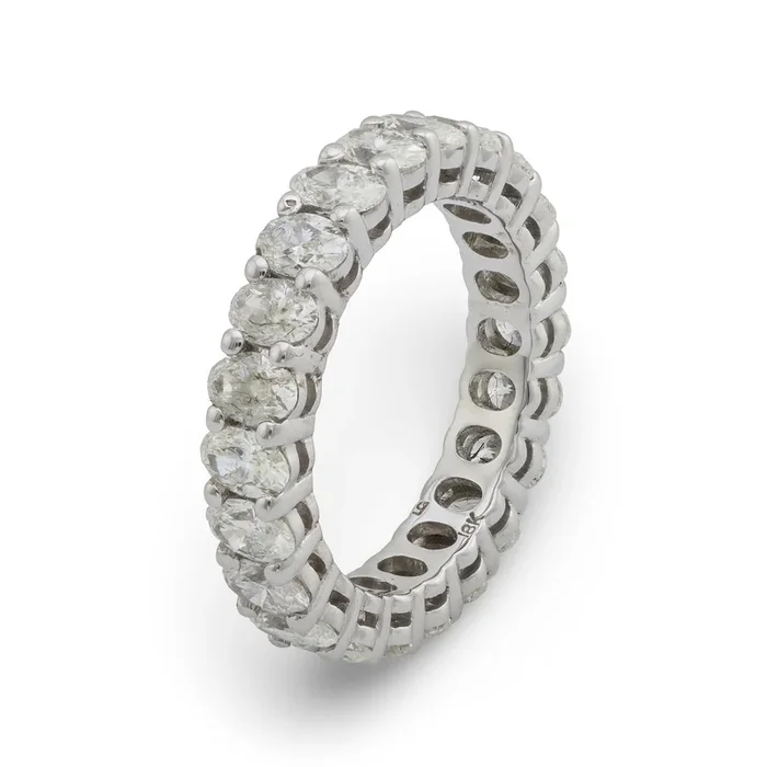 Vintage 3.05 carat oval diamond 18k white gold eternity ring