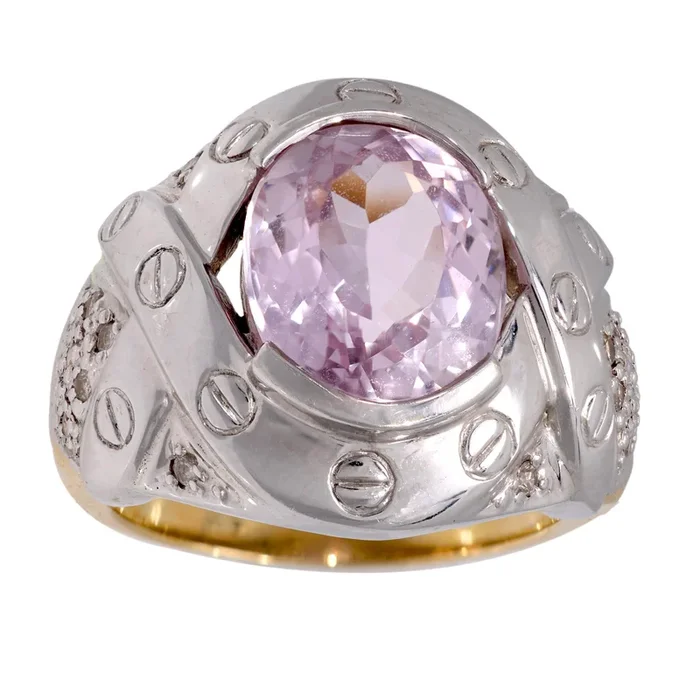 Vintage 4.15 carat morganite 14k white and yellow gold cocktail ring