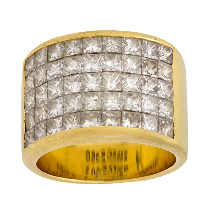 Vintage 4.50 carat princess cut diamond 18k yellow gold cocktail ring