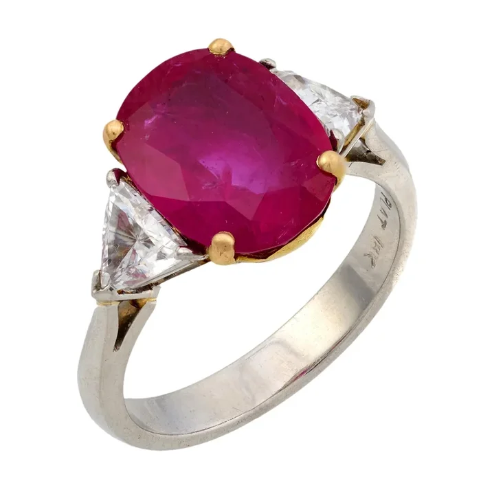 Vintage AGL 4.68 carat Burma no heat ruby diamond platinum ring