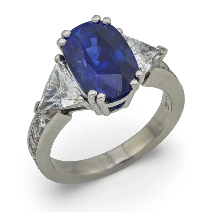 Vintage AGL 5.82 carat Ceylon sapphire diamond platinum engagement ring