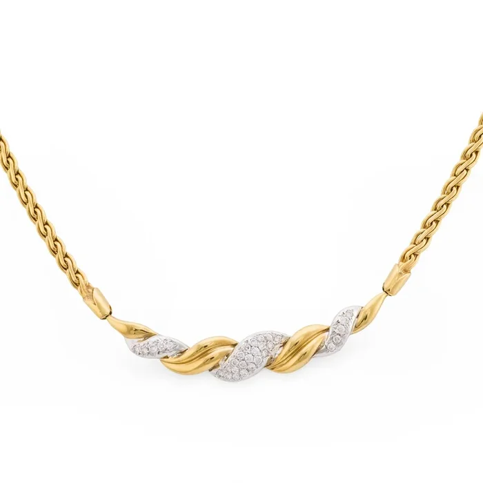 Vintage diamond 14k yellow and white gold necklace