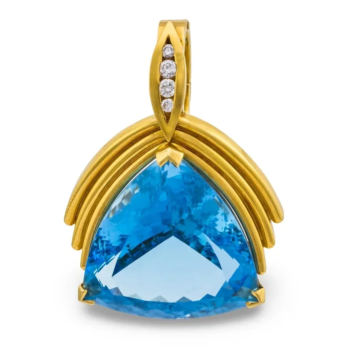 Vintage GIA 27 carat aquamarine 18k diamond pendant