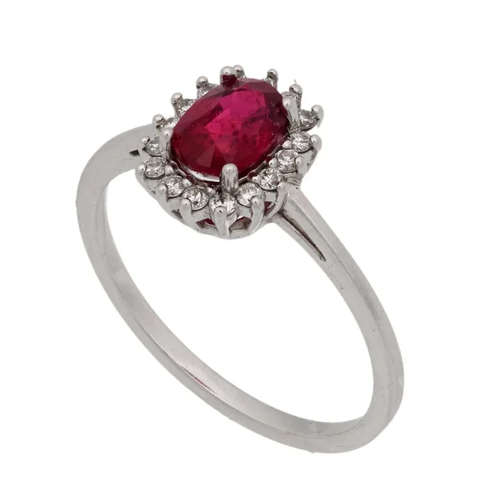 Vintage GIA no heat ruby diamond 14k white gold cluster ring