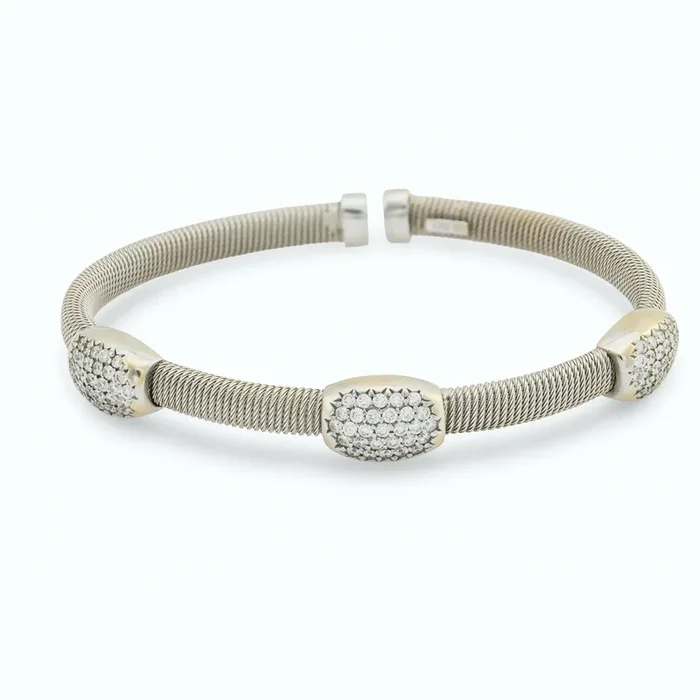 Vintage Italian diamond 14k white gold bangle