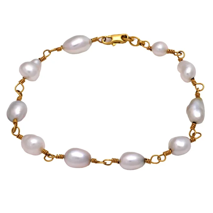 Vintage Italian pearl 14k yellow gold bracelet