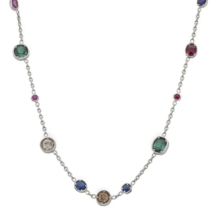 Vintage multi stone 18k white gold and platinum choker necklace