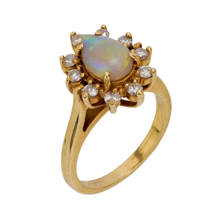 Vintage opal diamond 14k yellow gold cluster ring