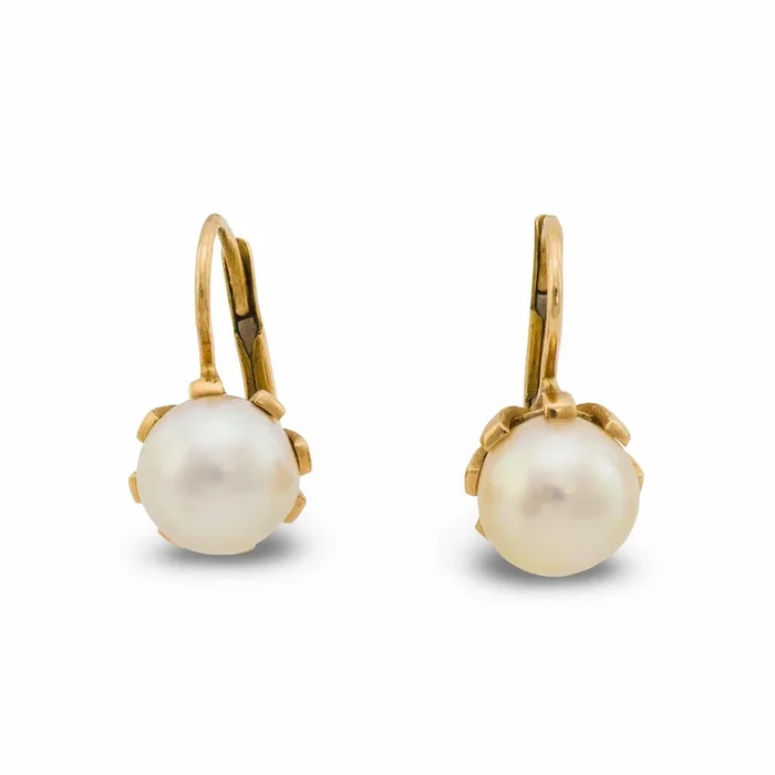 Vintage pearl 14k yellow gold French back earrings