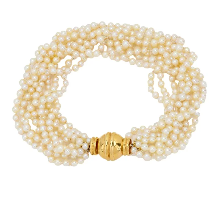 Vintage pearl strand 18k yellow gold bracelet