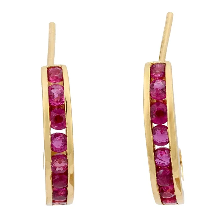 Vintage ruby 14k yellow gold half hoop earrings