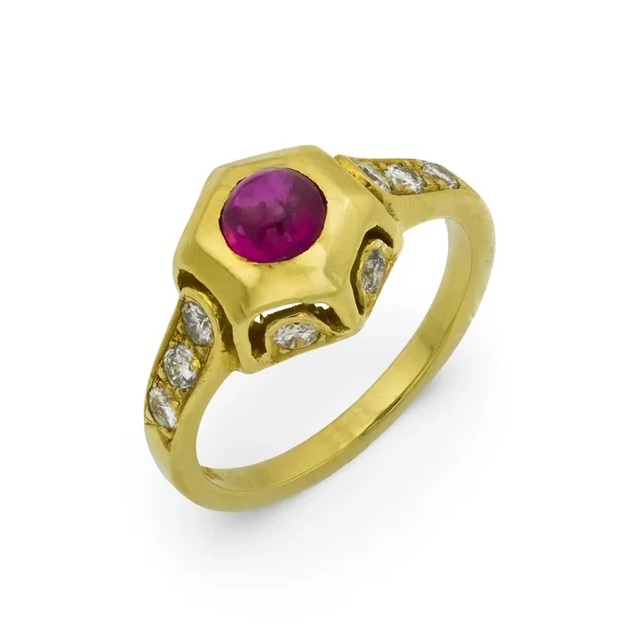 Vintage ruby diamond 18k yellow gold ring