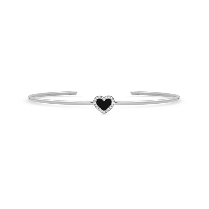White Gold Onyx Inlay Heart Cuff with Diamonds