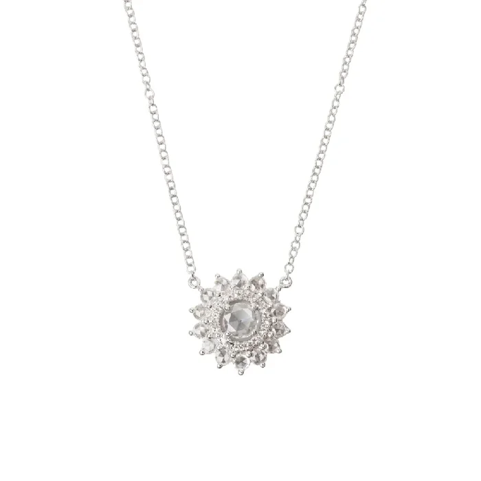 White Gold Rose Cut Diamond Halo Necklace