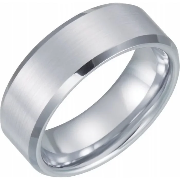 White Tungsten 8 mm Beveled-Edge Comfort-Fit Band Size 7.5