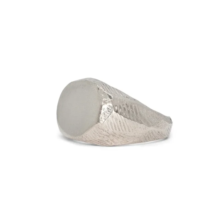 Wide Carved Signet Ring in Silver