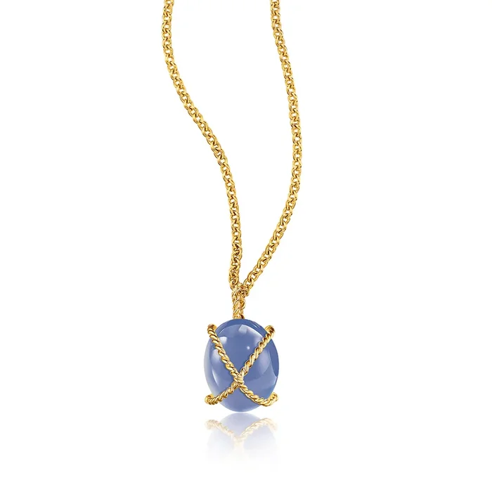 Wrapped Pebble Pendant in Chalcedony