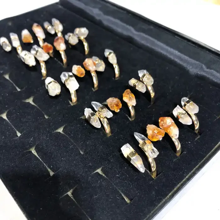 x15 Set Raw Citrine & Crystal Golden Plated Rings – BR 1114