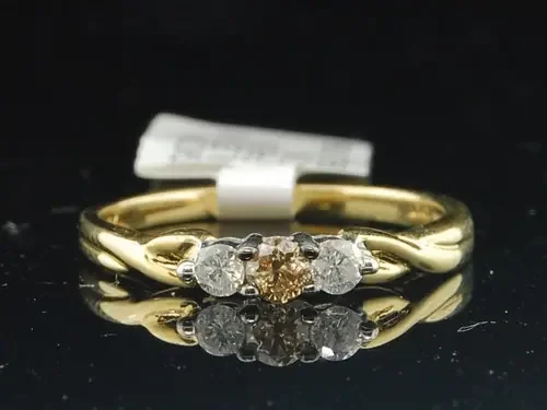 Yellow Gold Brown Solitaire Round Diamond Three Stone Engagement Promise Ring