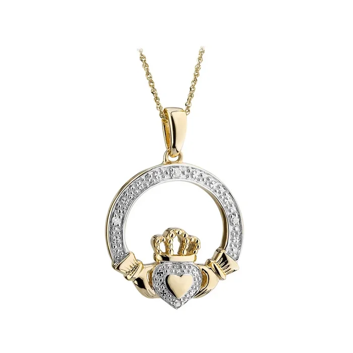 Yellow Gold Diamond Claddagh Pendant