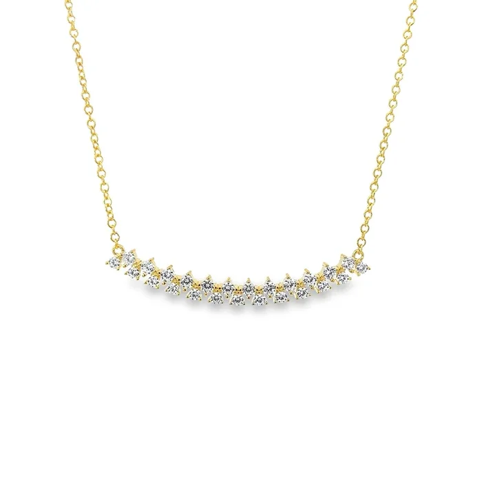 YELLOW GOLD PLATED STERLING SILVER CZ DOUBLE ROW BAR NECKLACE