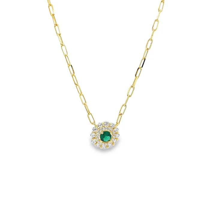 YELLOW GOLD PLATED STERLING SILVER CZ HALO NECKLACE