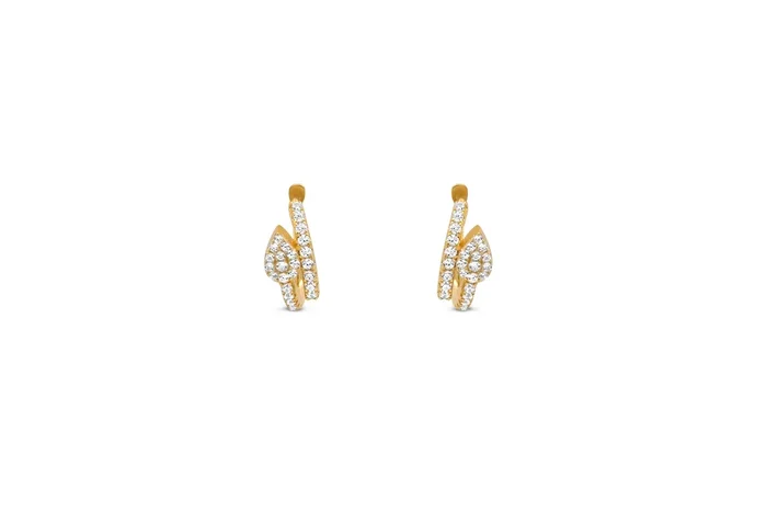 YELLOW GOLD PLATED STERLING SILVER CZ PEAR HUGGIE EARRINGS