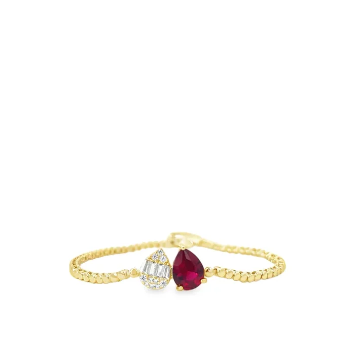 YELLOW GOLD PLATED STERLING SILVER RUBY AND WHITE CZ PEAR SHAPE BRACELET