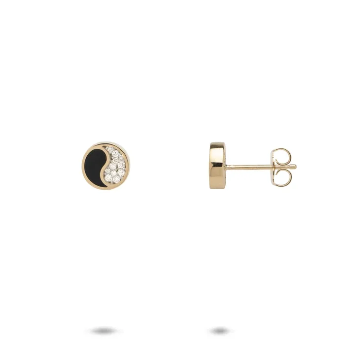 Yin Yang Black Coral Earrings in Gold with Diamonds – 7mm